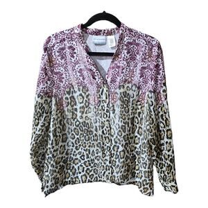 ALFRED‎ DUNNER Floral & Leopard Top - Size 14 Petite
